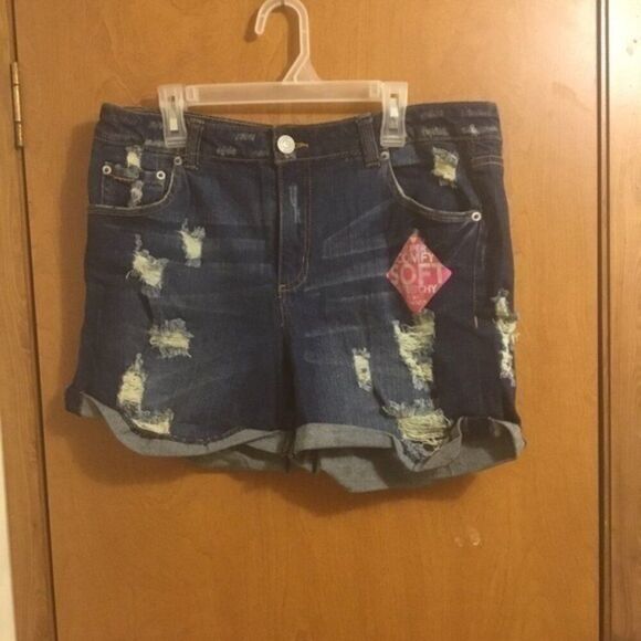 Almost Famous Pants - Almost Famous Dark Wash Distressed Destroyed bottom cuff Jean Denim shorts 13